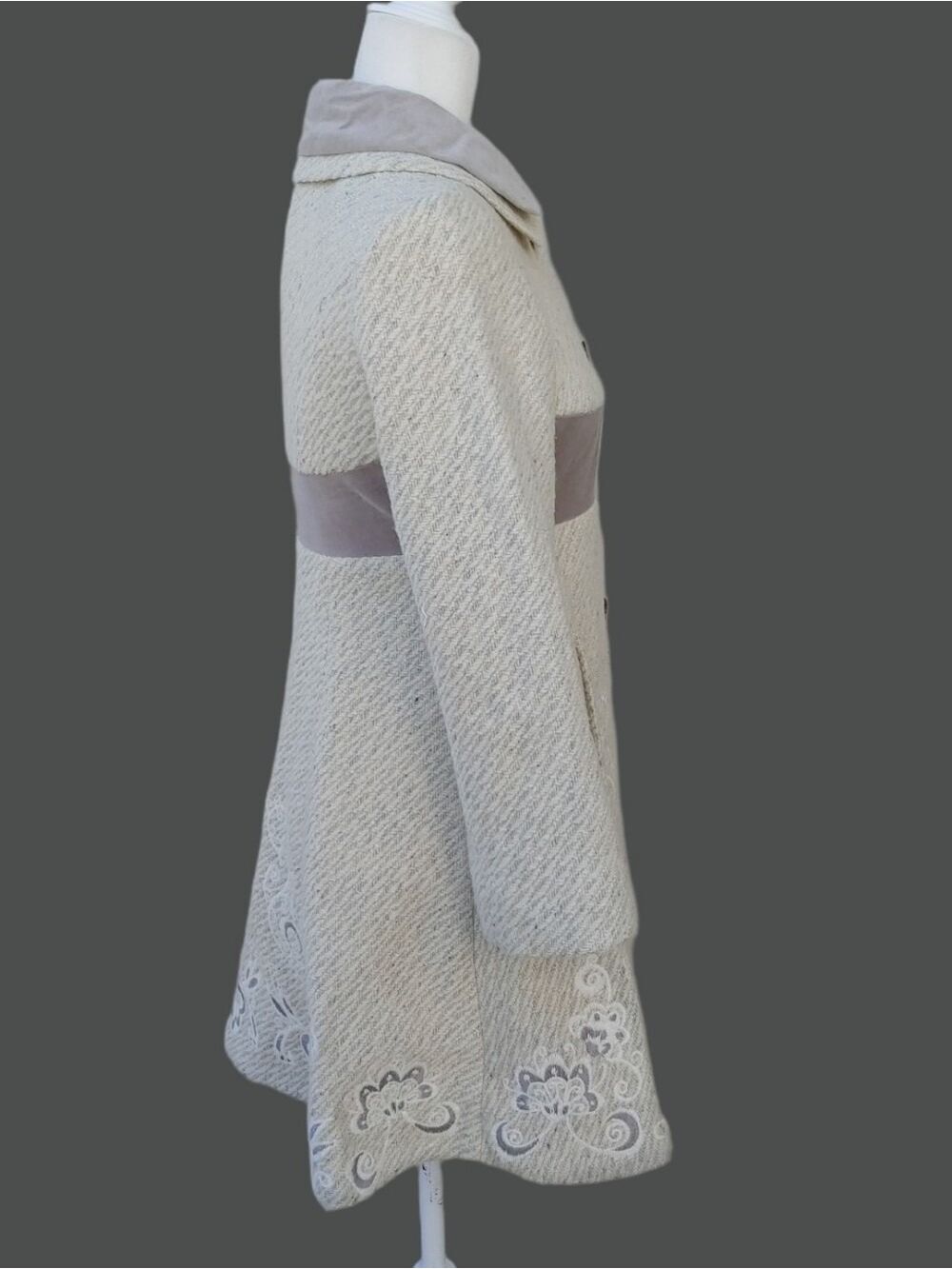 Anthropologie Elevenses Rockwell Wool Blend Retro Look Pea Coat Size 0 Cream - Picture 13 of 16